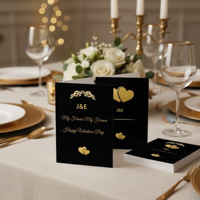 Convites Elegant Gold Heart & Black Gradient Personalized V (Criador carregado)