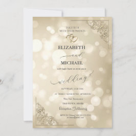 Convites Elegant Gold Hearts Frame Bokeh Wedding