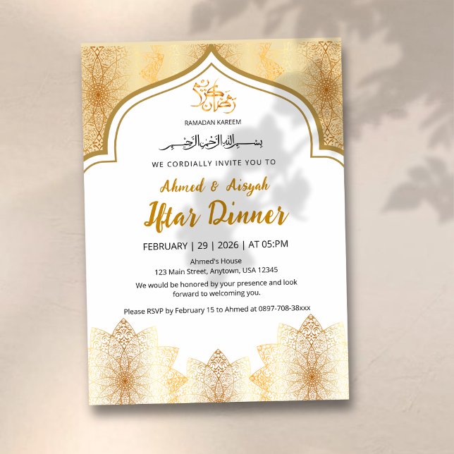 Convites Elegant Gold Islamic Ramadan Iftar Invitation (Criador carregado)