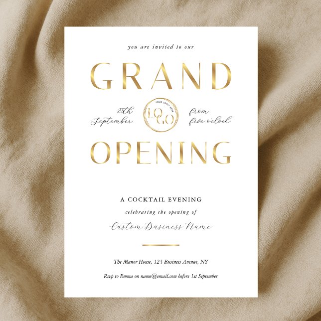 Convites Elegant Gold Logo Business Grand Opening Modern (Criador carregado)