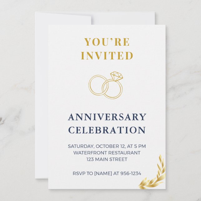 Convites Elegant Gold & Navy Wedding Anniversary Invitation (Frente)