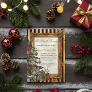 Convites Elegant Gold & Red Christmas Party Invitation