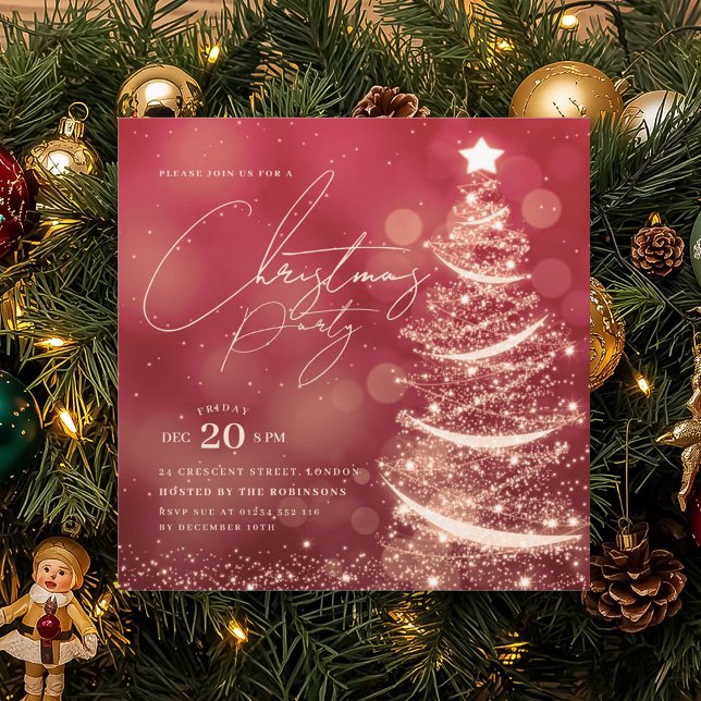Convites ELEGANT Gold Red Winter Christmas Tree Party  (ELEGANT Gold Red Winter Christmas Tree Party Invitation)