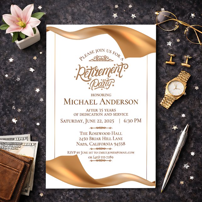 Convites Elegant Gold Retirement Party Invitation (Criador carregado)