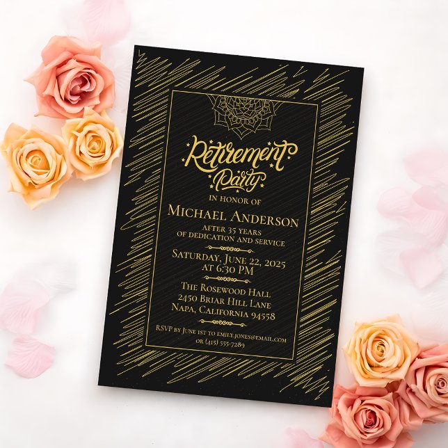 Convites Elegant Gold Scribble Retirement Party Invitation (Criador carregado)