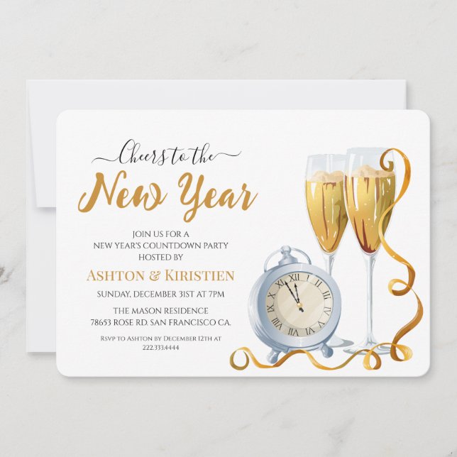 Convites Elegant Gold Script New Year's Eve Countdown Party (Frente)