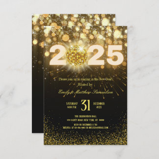 Convites Elegant Gold Sparkles | New Years Eve Party 