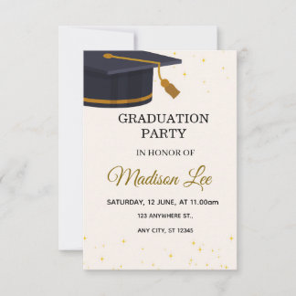 Convites Elegant Gold Stars Graduation Party Invitation