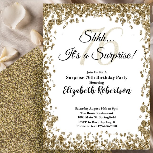 Convites Elegant Gold Surprise 76th Birthday Invitation (Criador carregado)