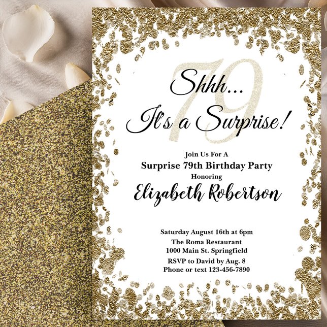 Convites Elegant Gold Surprise 79th Birthday Invitation (Criador carregado)