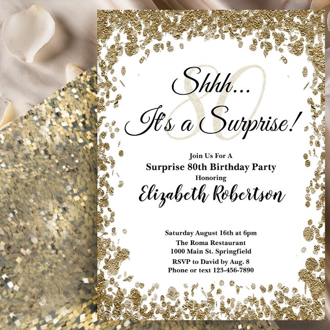 Convites Elegant Gold Surprise 80th Birthday Invitation (Criador carregado)
