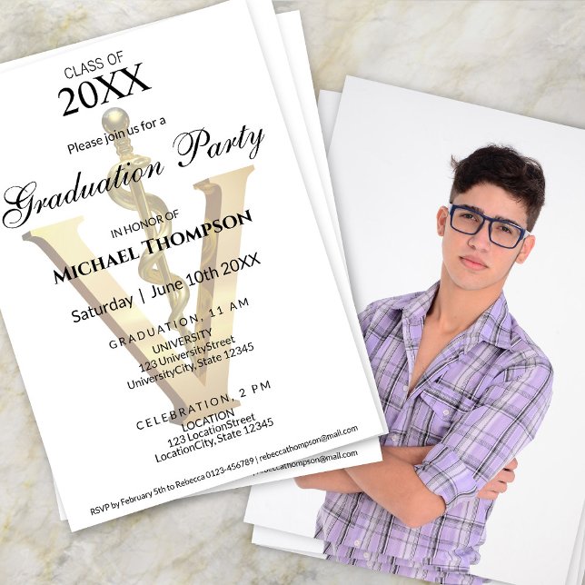 Convites Elegant Gold Veterinary Graduation Party | Photo (Criador carregado)