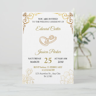Convites Elegant Gold Wedding Invitation Template Card
