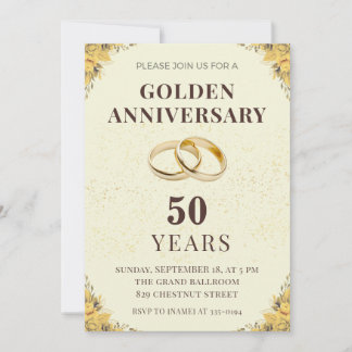 Convites Elegant Golden 50th Wedding Anniversary Invitation
