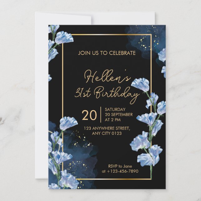Convites Elegant Golden Floral 31st Birthday Invitation (Frente)