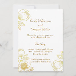 Convites Elegant Golden Flowers Wedding