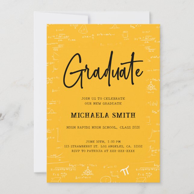 Convites Elegant Golden Yellow Graduate Math Graduation (Frente)