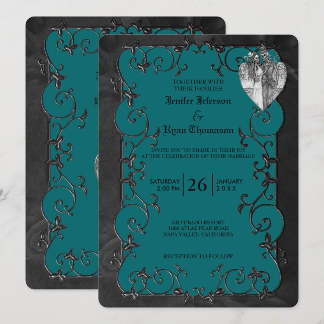Convites Elegant gothic halloween wedding Invitation (Frente/Verso)