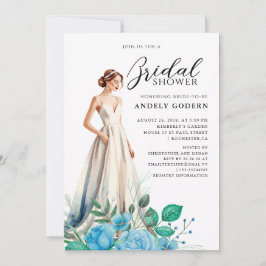 Convites Elegant Gown Illustration with Bridal Shower