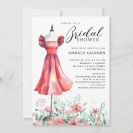 Convites Elegant Gown Illustration with Bridal Shower