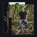 Convites Elegant Grad Script Photo Graduation<br><div class="desc">Your photo,  name,  graduation year and the word Grad in chic white lettering on the front,  these graduation party invitations feature your details and another photo on the back on ANY COLOR background that suits your photo. MORE styles,  sizes,  save the date cards,  announcements in our store.</div>