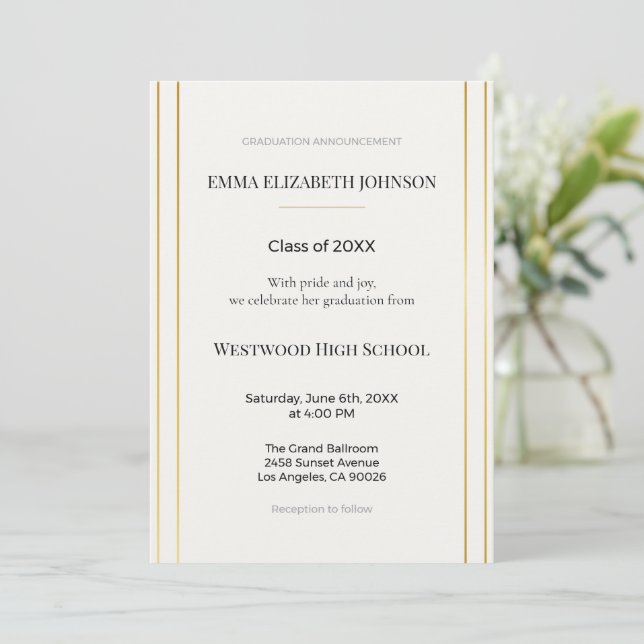 Convites Elegant Graduation Invitation Template, Modern (Em pé/Frente)