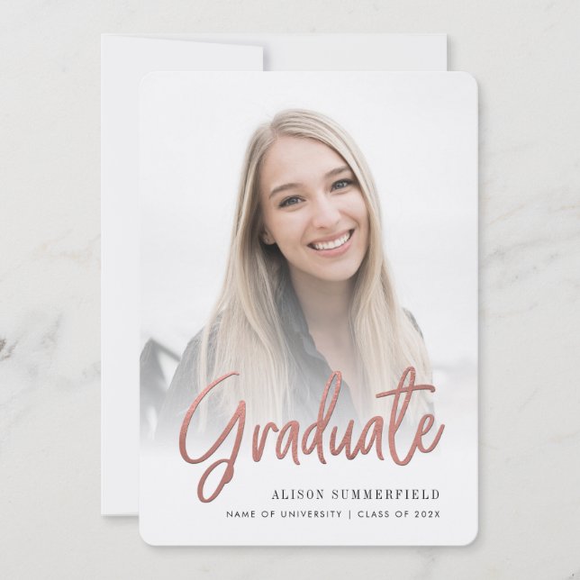 Convites Elegant Graduation Script 2 Photos Announcement (Frente)