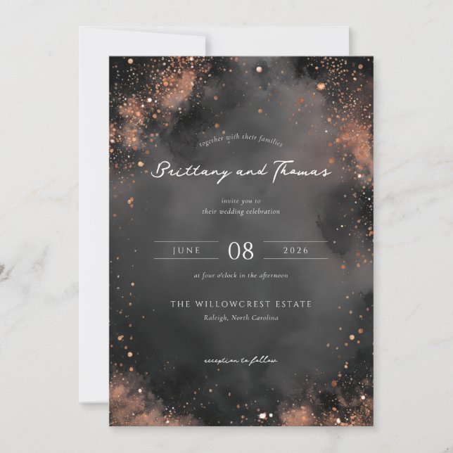 Convites Elegant Gray Sparkling Wedding Invitations (Frente)