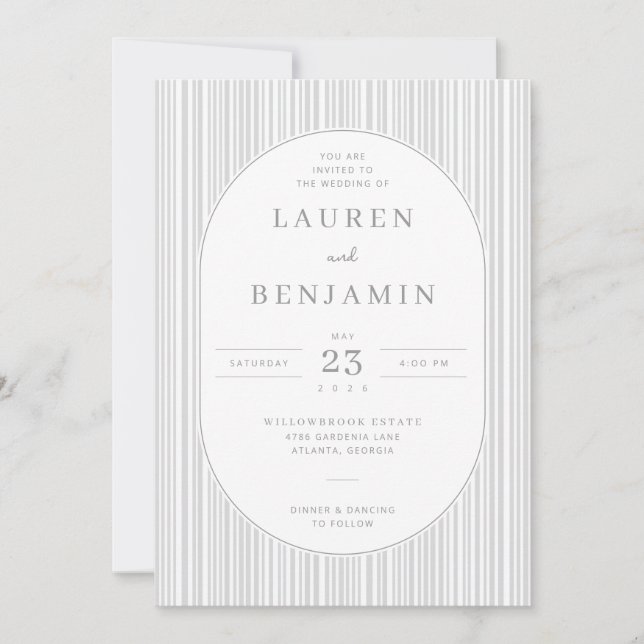 Convites Elegant Gray Striped Wedding Invitation (Frente)