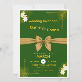 Convites Elegant Green and Gold Floral Wedding Invite