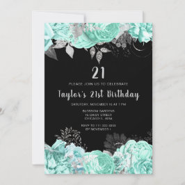 Convites Elegant Green and Silver Flowers Birthday Party