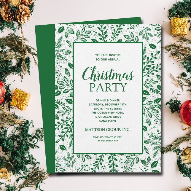 Convites Elegant Green Botanicals Christmas Party (Elegant green botanicals Christmas party invitations, PRINTED and/or INSTANT DOWNLOAD)