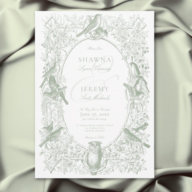 Convites Elegant Green Chinoiserie Nature & Birds Wedding (Elegant Green Chinoiserie Nature & Birds Wedding Invitation)
