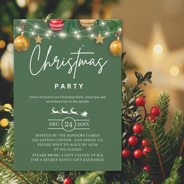 Convites Elegant Green Christmas Party Invitation (Criador carregado)