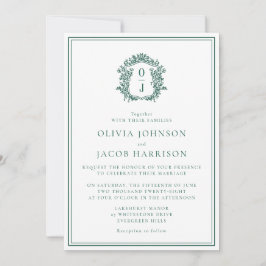 Convites Elegant Green Crest Wedding Invitation