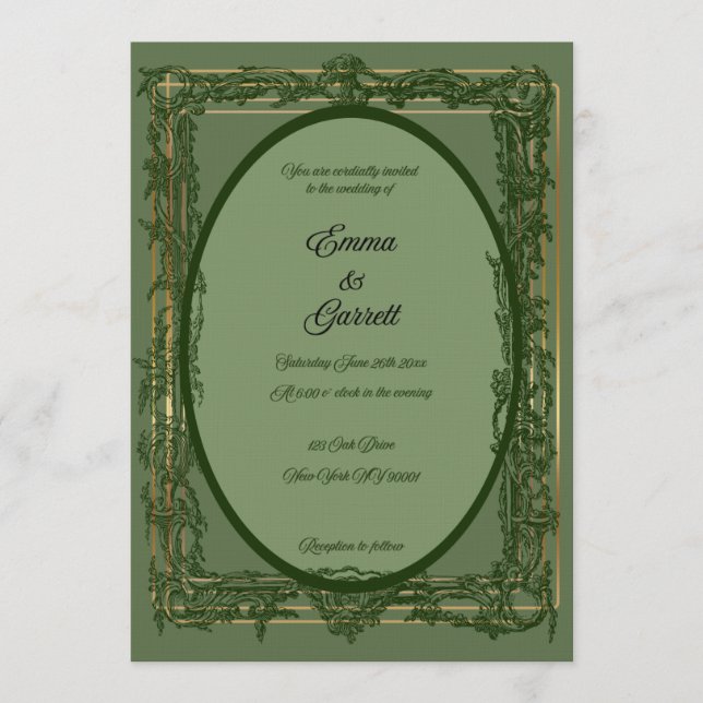 Convites Elegant Green Filigree Wedding Invitation (Frente)