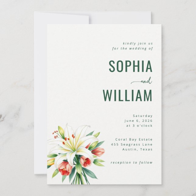 Convites Elegant Green Floral Wedding Invitation (Frente)