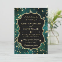 Elegant Green & Gold Celestial Starry Wedding