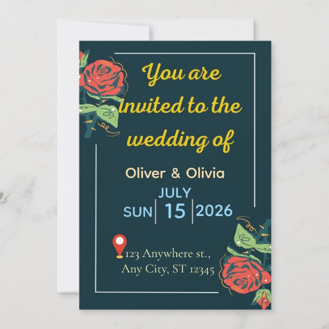 Convites Elegant Green & Gold Wedding Invitation (Frente)
