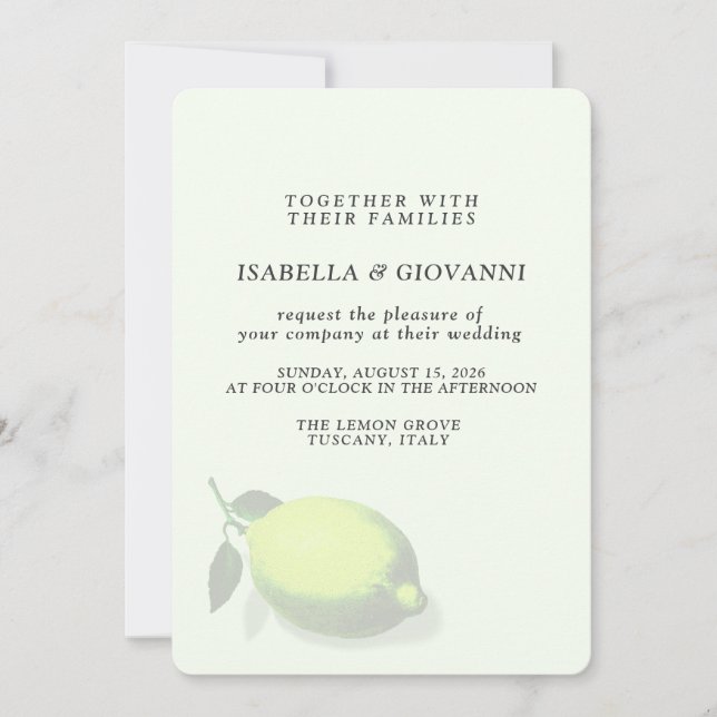 Convites Elegant Green Lemon Tuscany Wedding (Frente)
