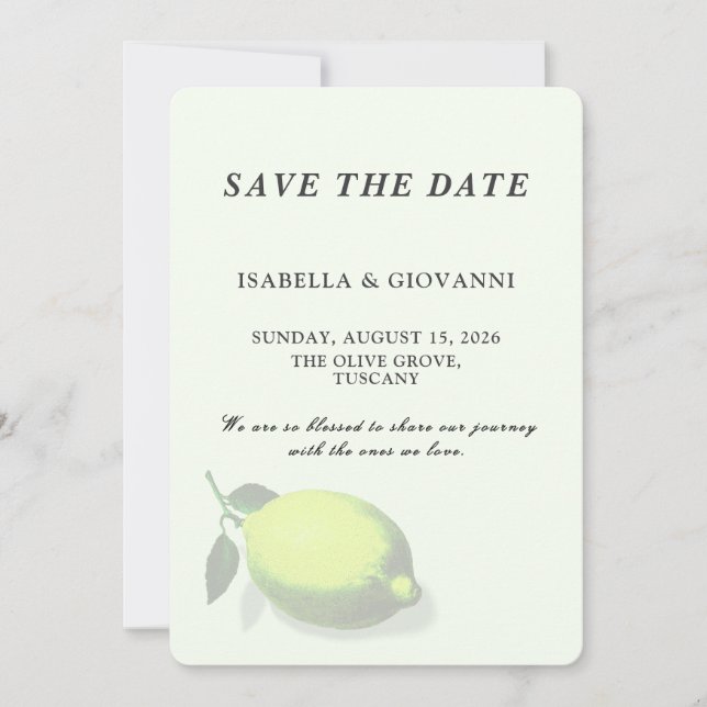 Convites Elegant Green Lemon Tuscany Wedding Save The Date (Frente)