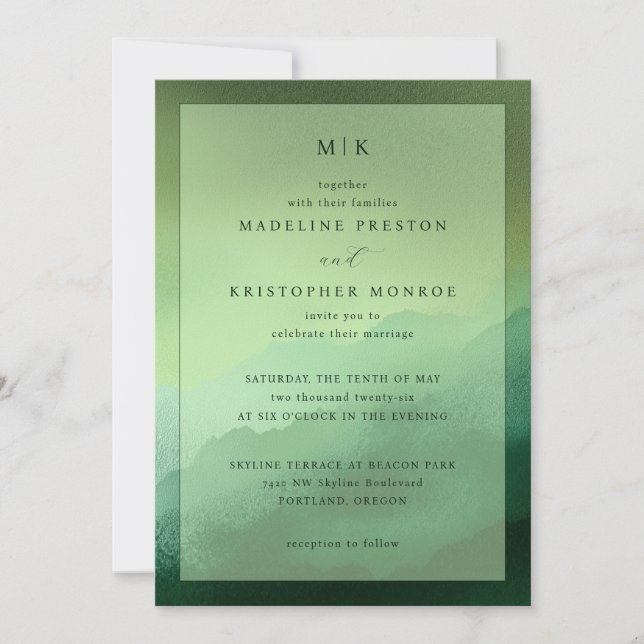 Convites Elegant Green Minimalist Wedding Invitation (Frente)