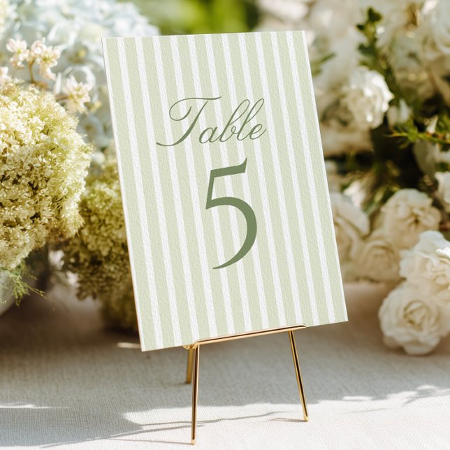 Convites Elegant Green Stripes Wedding Table Number (Criador carregado)
