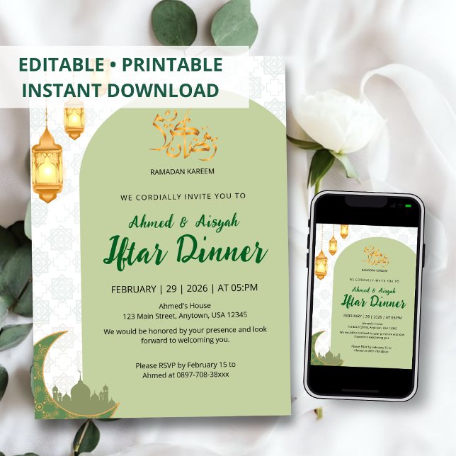 Convites Elegant Green Terracotta Arch Ramadan Iftar (Criador carregado)