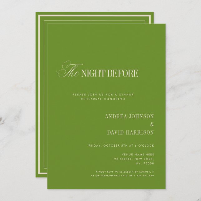 Convites Elegant Green The Night Before Rehearsal Dinner (Frente/Verso)