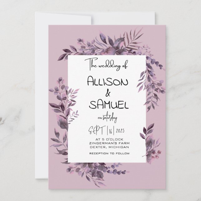 Convites Elegant Greenery Border Wedding  (Frente)