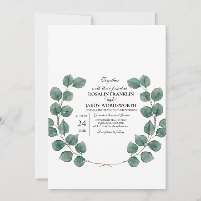 Convites Elegant Greenery Botanical wedding Invitation card (Frente)