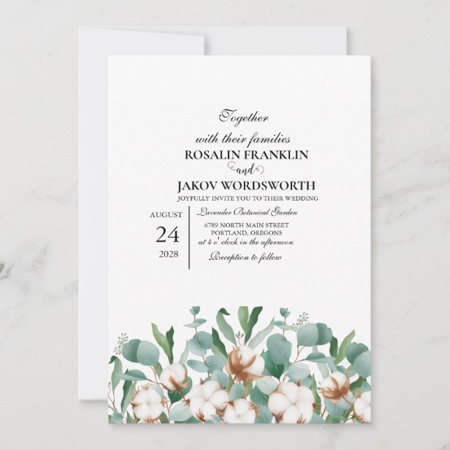 Convites Elegant Greenery Botanical wedding Invitation card (Frente)