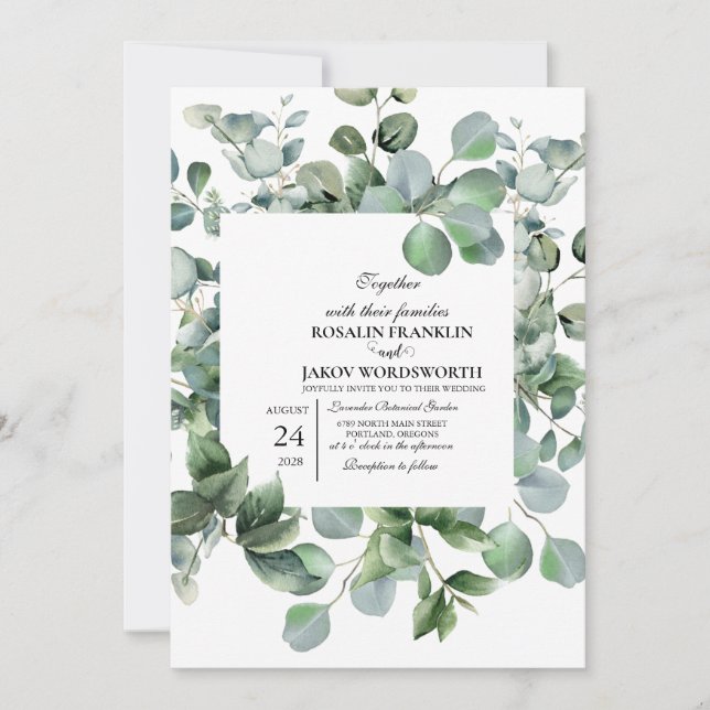 Convites Elegant Greenery Botanical wedding Invitation card (Frente)
