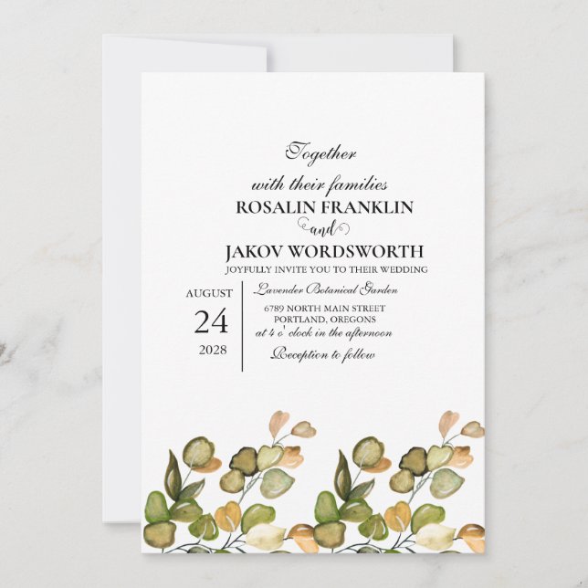 Convites Elegant Greenery Botanical wedding Invitation card (Frente)